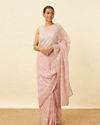 alt message - Mohey Women Fairy Tale Pink Saree with Floral Patterns image number 0